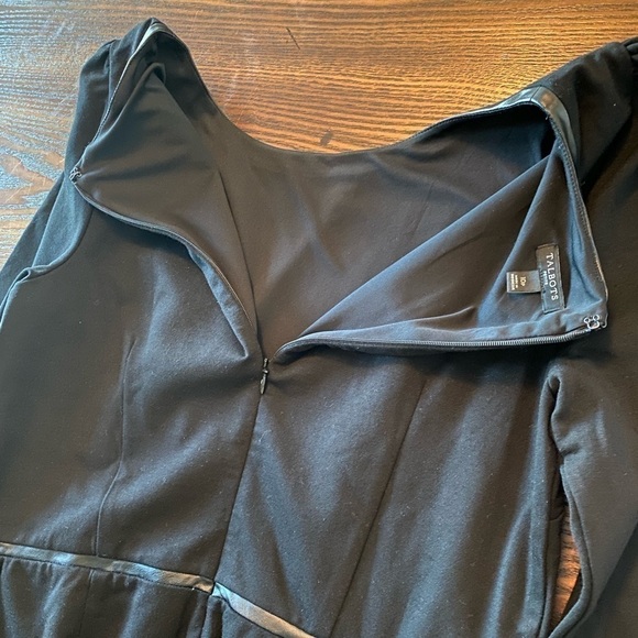 TALBOTS Black Ponte Knit Faux Leather Trim Dress Sz 10P 3/4 sleeves EUC - Picture 9 of 13